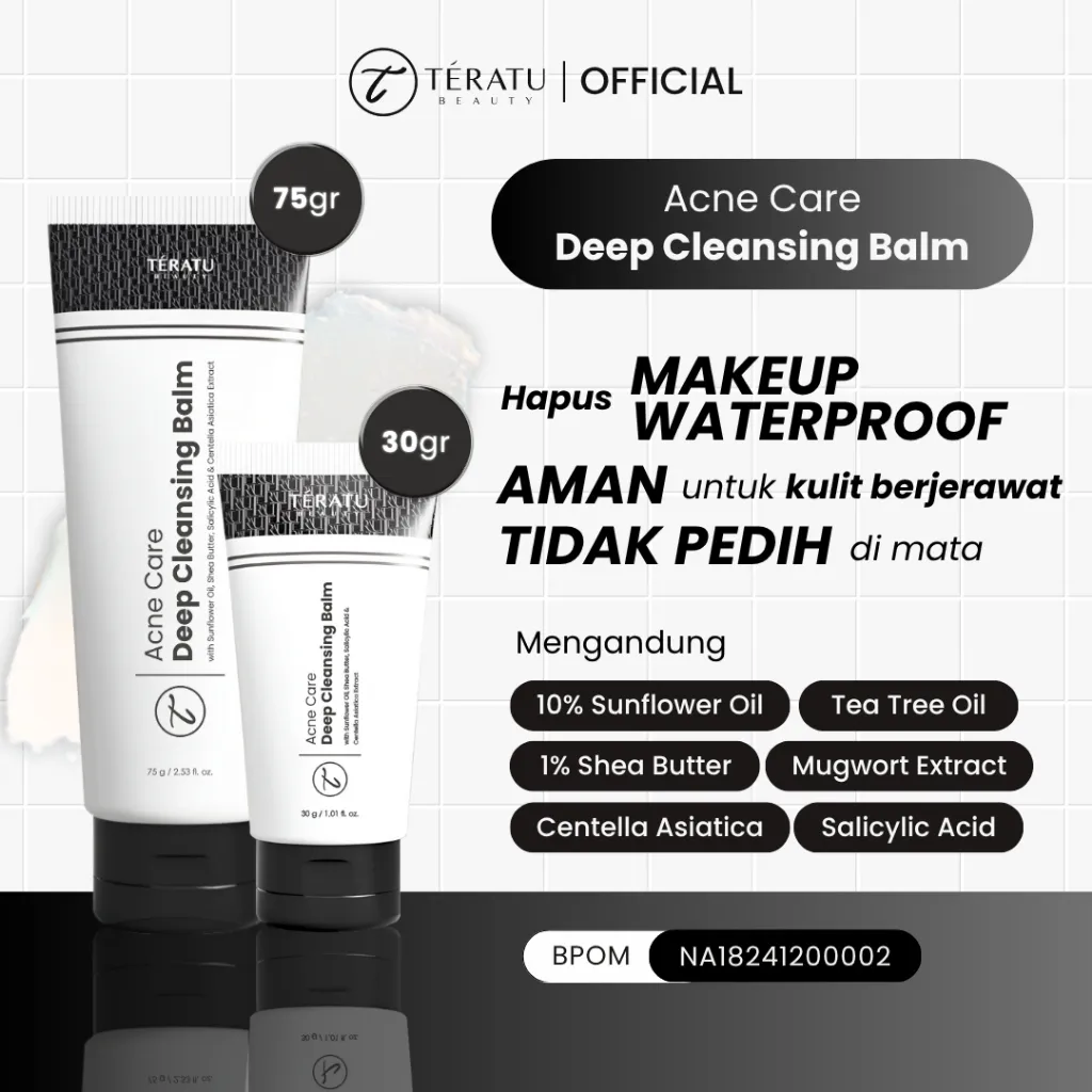 TERATU BEAUTY Acne Care Deep Cleansing Balm First Cleanser (pembersih makeup waterproof aman untuk kulit berjerawat & tidak pedih di mata)