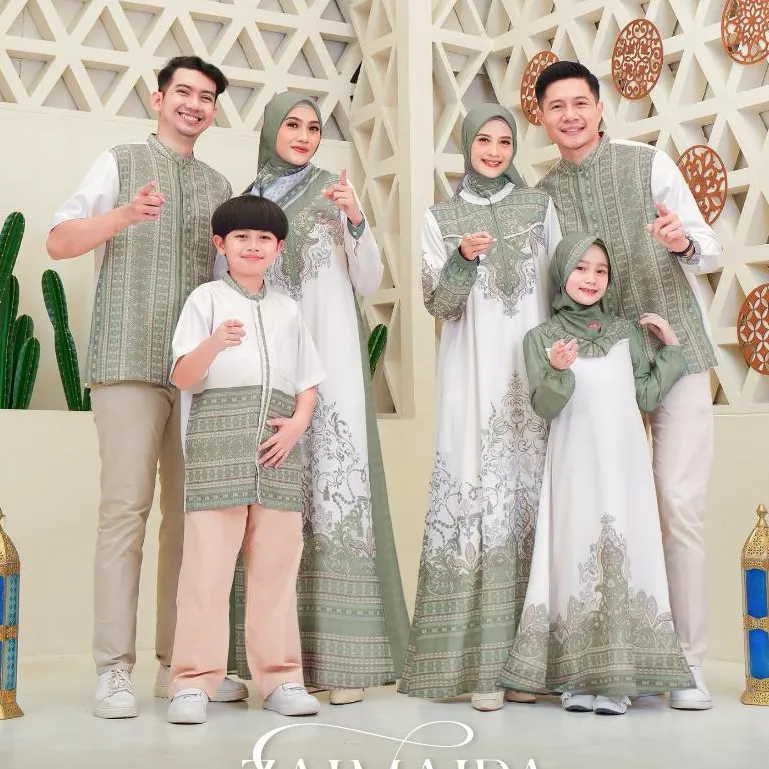 Keke Busana | Sarimbit Abaya Gamis Koko Couple Keluarga Motif Terbaru 2026 - Zalmaira Garden Green