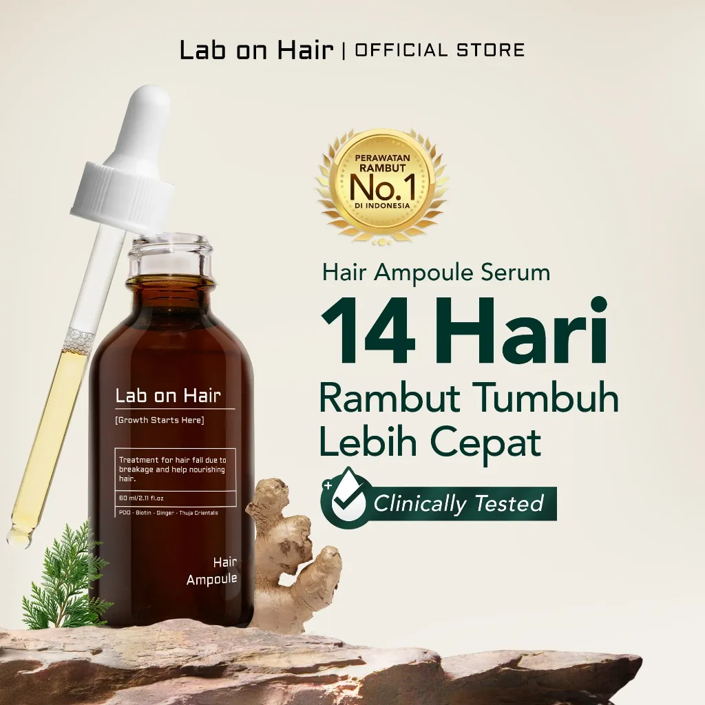 Lab On Hair Anti Hair Fall Ampoule Serum - Hair Oil Serum Vitamin Rambut Growth Rambut Anti Rontok Kering Bercabang Mempercepat Pertumbuhan Rambut Penumbuh Rambut Water Base Minyak Rambut dengan PDO + Biotin + Ginger Hair Serum Hair Ampoule Serum
