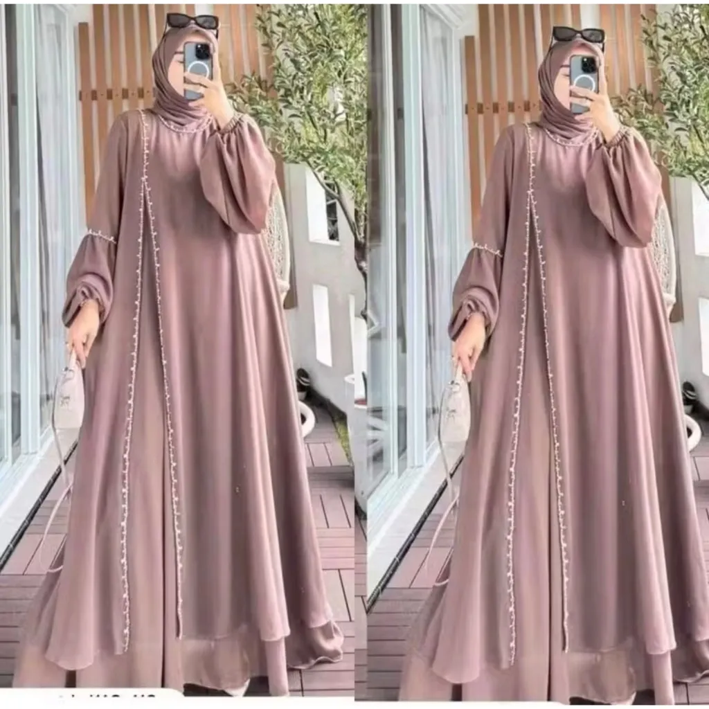 Aisyah Dress Payet Terbaru Gamis Ceruty Babydoll Abaya Turkey Lebaran 2026 Wanita Muslim Size S-XXXL
