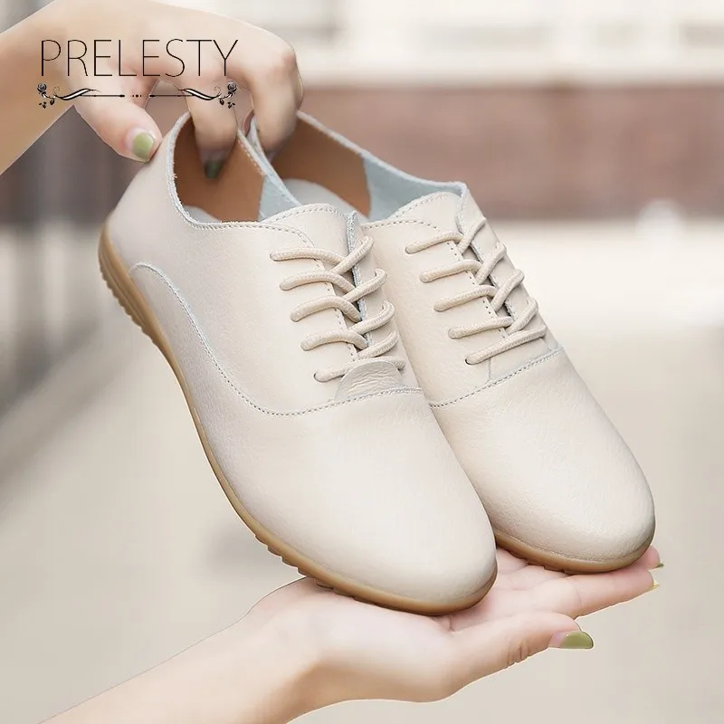 100% Kulit Asli Import Sepatu Kerja Wanita Flat Shoes Nyaman Cewek Kekinian Sepatu Tali Original Oxford Wanita Flatshoes 108