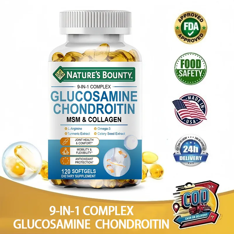 Nature's Bounty Glucosamine Chondroitin Capsules 1500mg 120 Capsules with MSM, Collagen, Turmeric - Joint Support Supplement for Men & Women, Joint Health Antioxidant Support.