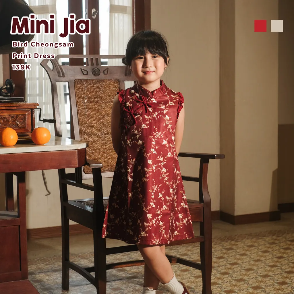 Mini Jia Bird Cheongsam Print Dress -- Wear Micha | CNY Collection | Dress Imlek Anak Perempuan