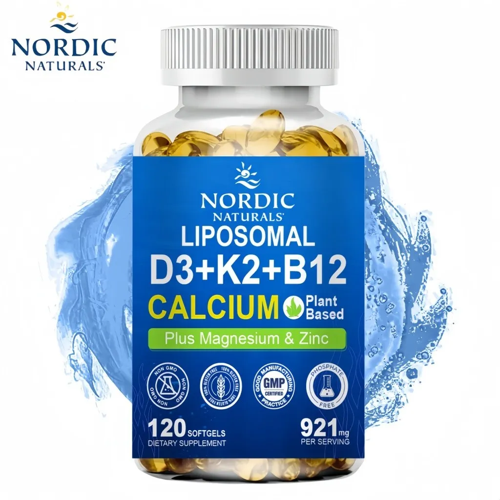 6-in-1 Plant Based Calcium Supplements for Women Men- Calcium 600mg w/ D3 K2 5000 IU Vitamin, Liposomal & Algae Ca-lcium Magnesium Zinc + Vegan Vitamin D 5000 IU + K2 MK7 + Methyl B12 for Bone Helps bone growth and repair Support joints and muscles