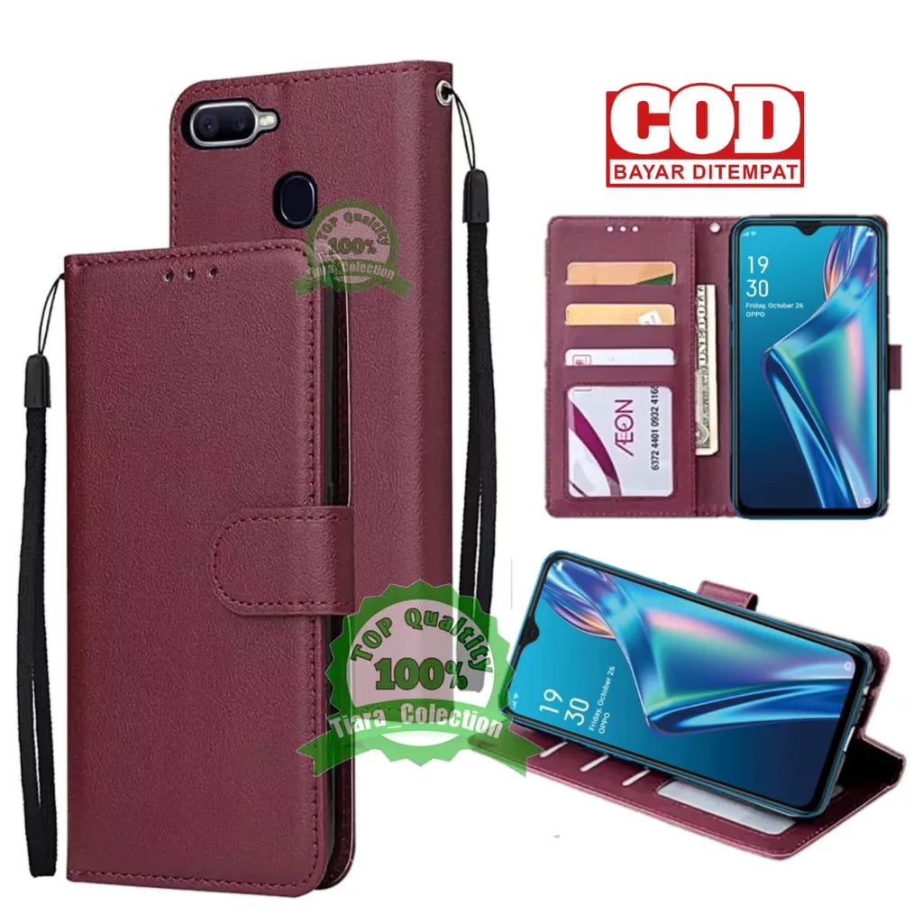 Leather Flip Case Dompet OPPO A5S / A7 / F9 / A12 / A11K 2020 CASING HP COVER HP UNTUK VIVO LEATHER FLIP CASE PREMIUM