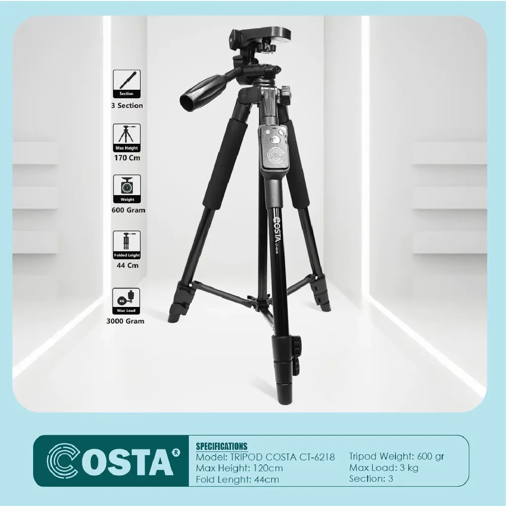 COSTA CT-6218 Tripod Bluetooth Remote Handphone,Kamera With Holder XL