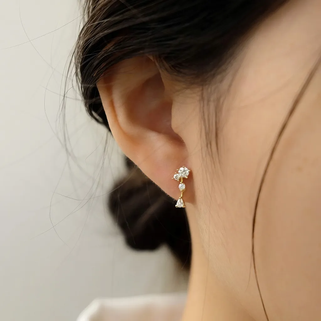 Galaxy Dainty Zirconia Stud Earrings — 14K Gold Plated S925 Sterling Silver Anting Stud Anti Karat