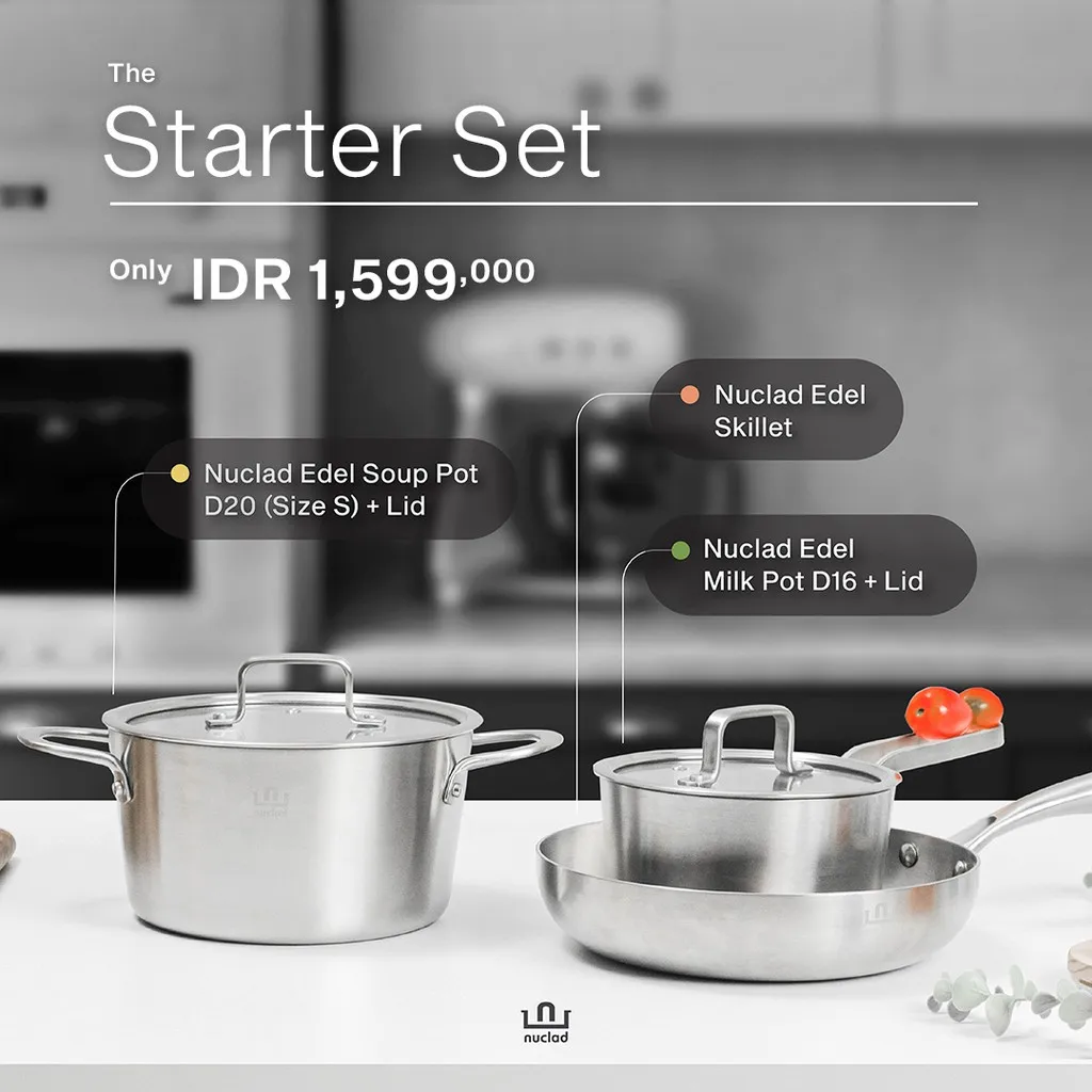 Nuclad the starter set panci wajan skillet saucepan soup pot stainless steel premium 304 food grade