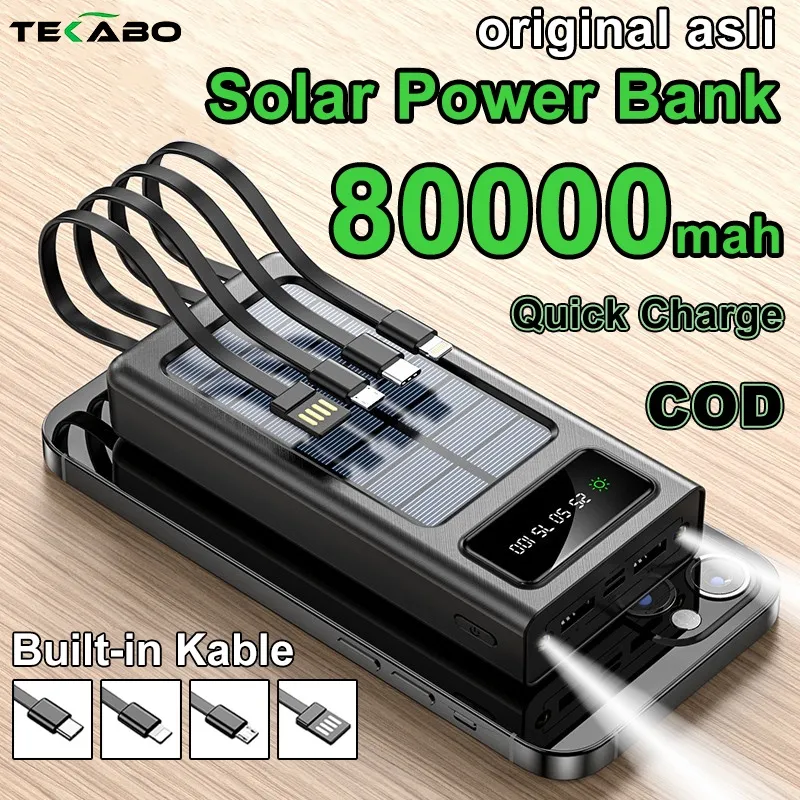 TEKABO Powerbank 80000mah Tenaga Surya Powerbank Panel Surya Powerbank Tenaga Matahari original Solar
