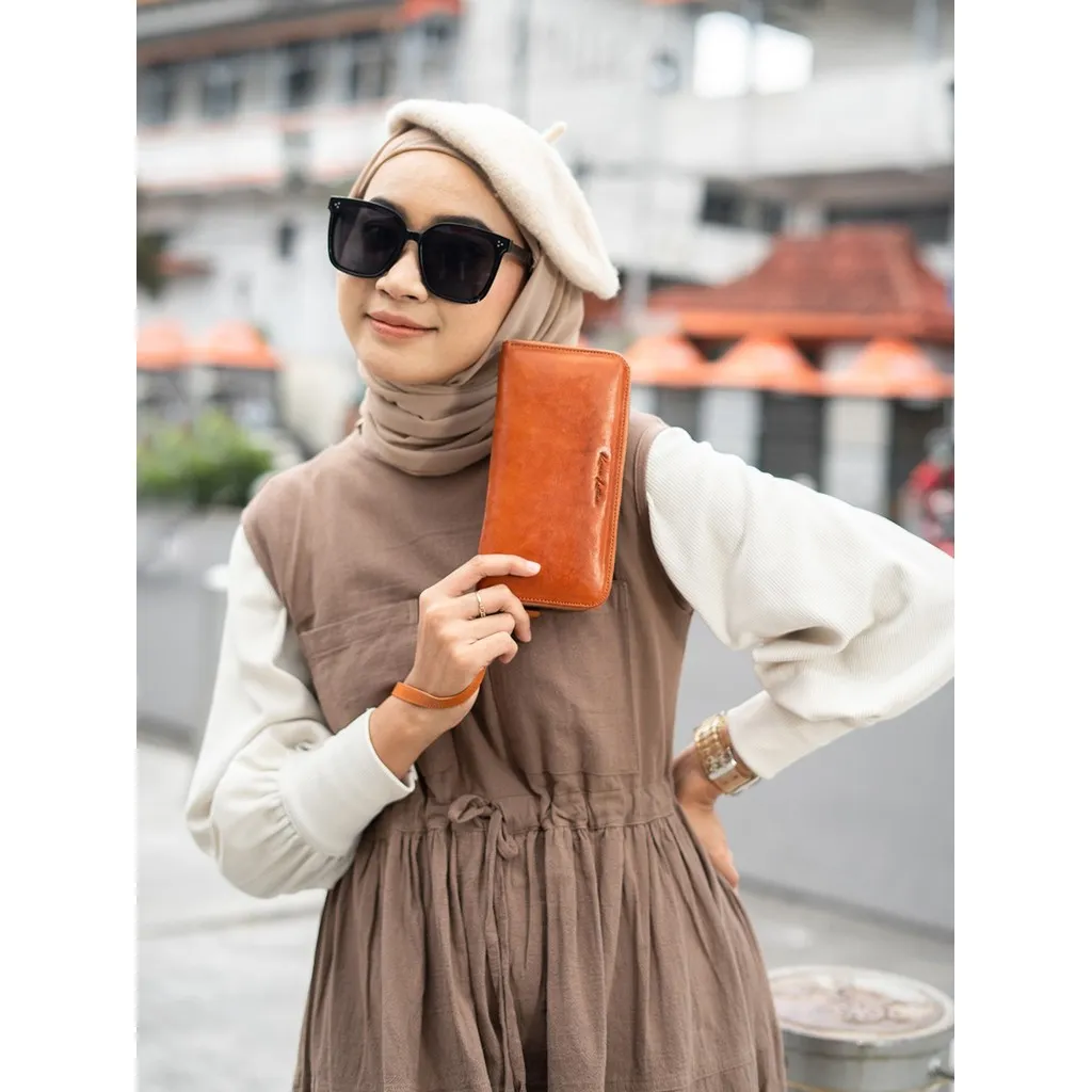 Kenes Leather Dompet Panjang Wanita Kulit Asli Premium Rits Nabati - Free Gravir Nama