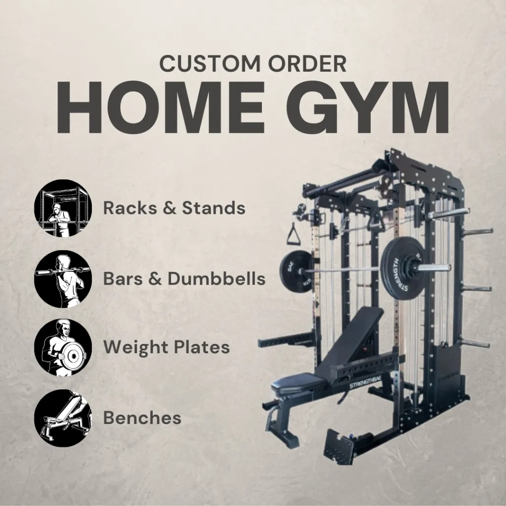 Home Gym STRENGTHBAE Power Rack Smith Cable Machine Adjustable Bench Barbell Weight Plate Pulldown Row