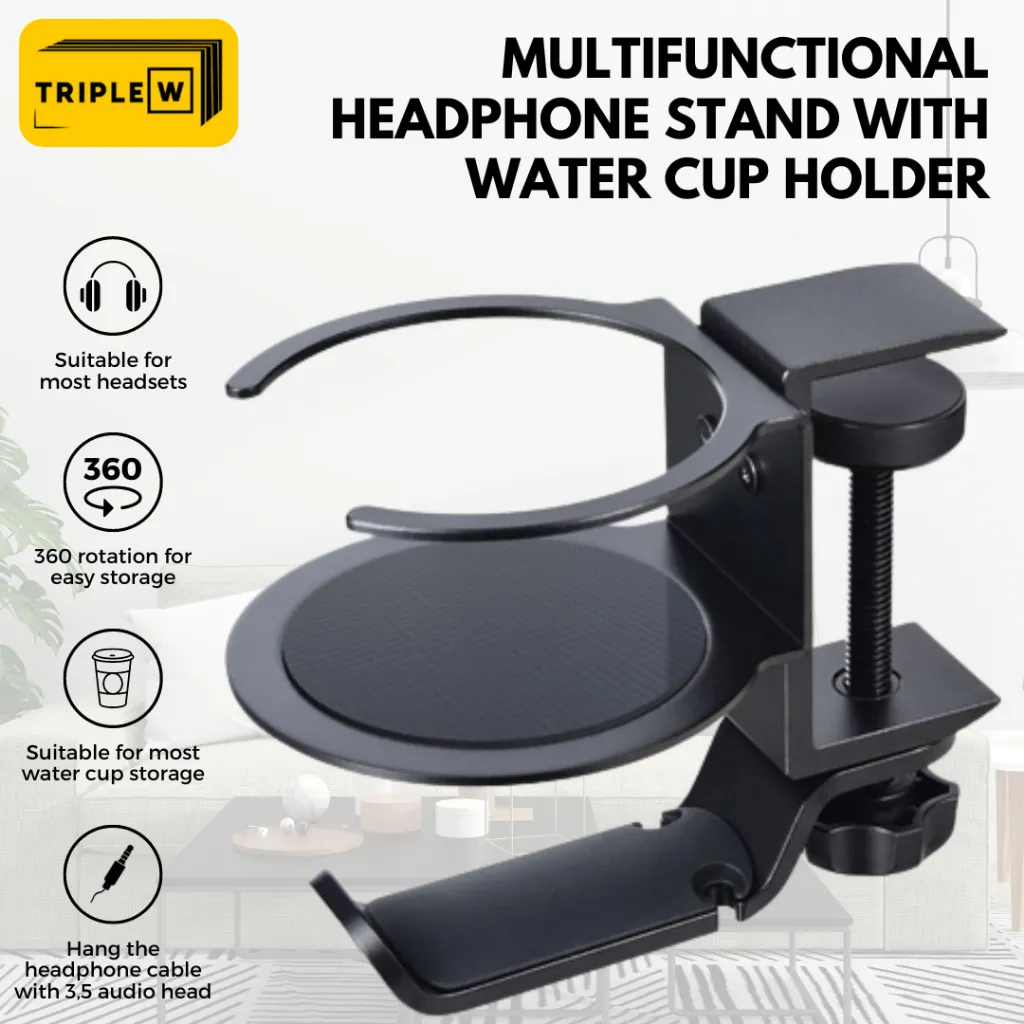 Under Desk Headphone Hanger Glass Cup Gantungan Headset Holder Premium Triple W