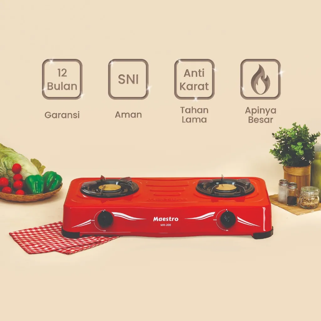 Kompor Gas 2 Tungku MAESTRO MR200, Kompor Gas Maestro Kompor Maestro Kompor 2 Tungku Peralatan Dapur