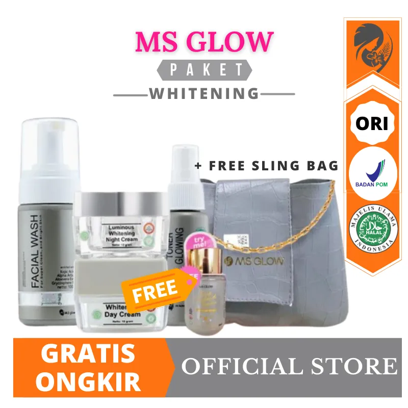 Ms Glow Original Skincare Cream Paket Perawatan Pemutih Wajah Bpom Muka Normal Kusam Kerutan Jerawat Flek Noda Hitam  Berminyak Bruntusan Whitening Acne Ultimate Loninous