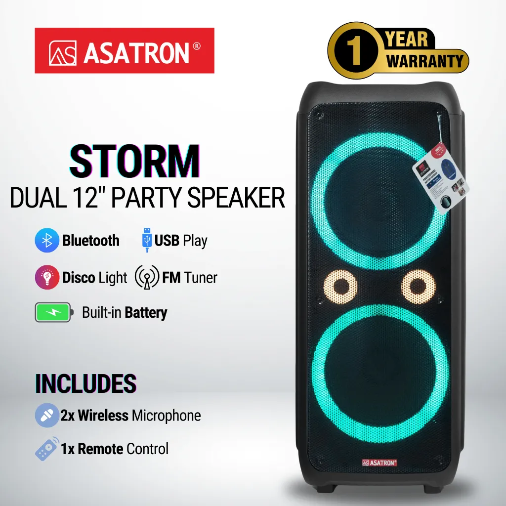 Asatron Storm Dual 12 Inch Bluetooth Party Speaker