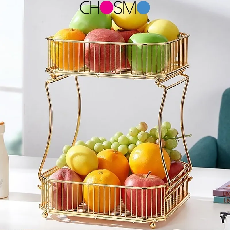 Rak Keranjang Buah dan Sayur Tingkat Ganda Rak Keranjang Buah Dapur Ruang Tamu Premium Emas