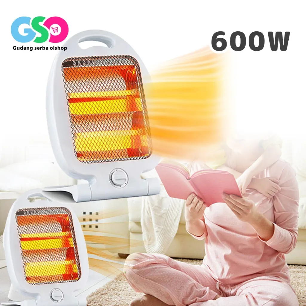 600W Pemanas Ruangan Kamar Heater Penghangat Ruangan Compact Room Heater Ala Listrik Quartz Heater