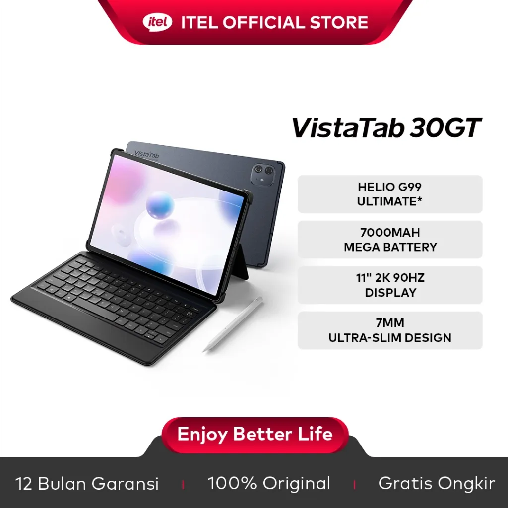 [Free Keyboard and Stylus Pen] Official itel VistaTab 30GT 6+128GB Tablet / Pad - Helio G99 | Layar 11” 2K 90Hz | 7000mAh Baterai | Desain Ultra Slim 7mm