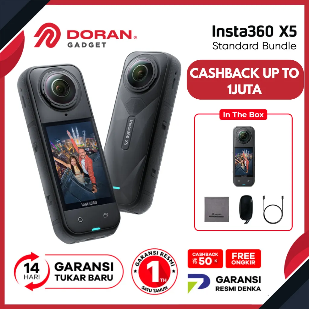 Insta360 X5 - Insta360 X4 Action Camera 8K Waterproof Replaceable Lens - Garansi Resmi