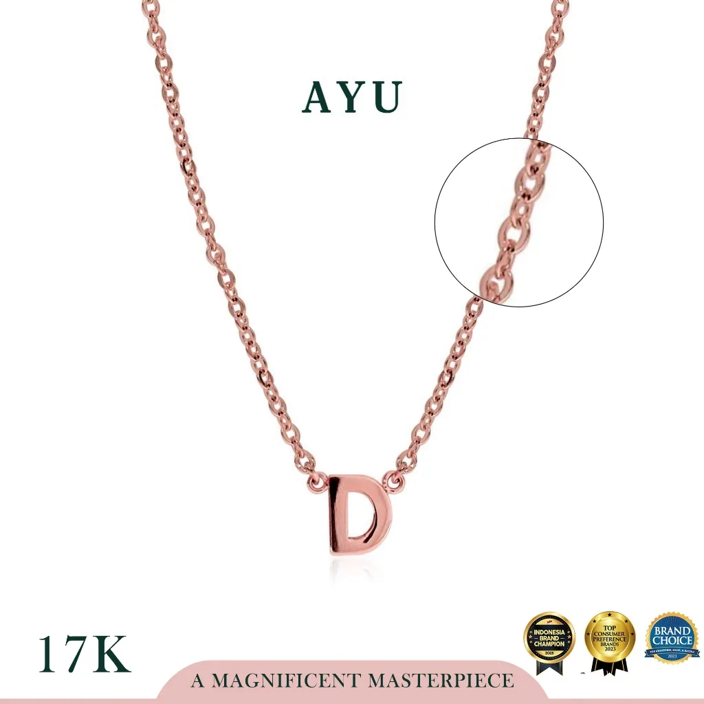 AYU Kalung Emas - Gold Initial Chain Necklace 17k Rose Gold