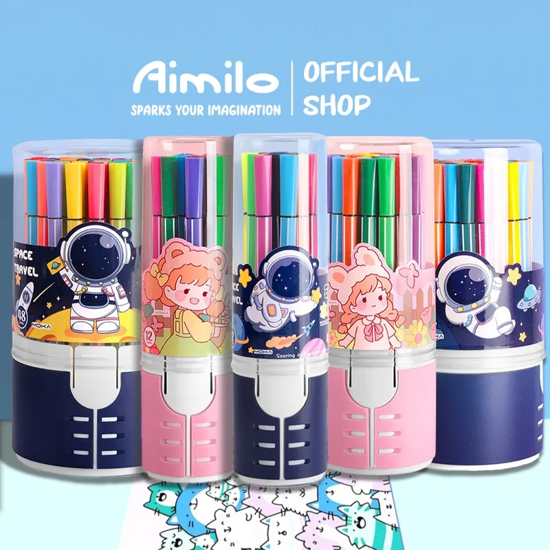 [READY] Aimilo Spidol Warna Warni 1 Set Hexagonal Watercolor Marker Pen 12/24 Warna