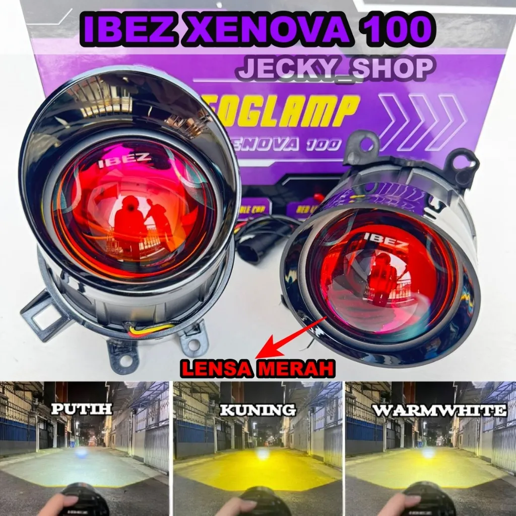Foglamp Ibez Xenova 100 Rgb Bluetooth Foglamp 3 Inchi Sepasang lensa Red lens fre 3 Brecket Pnp Semua Mobil