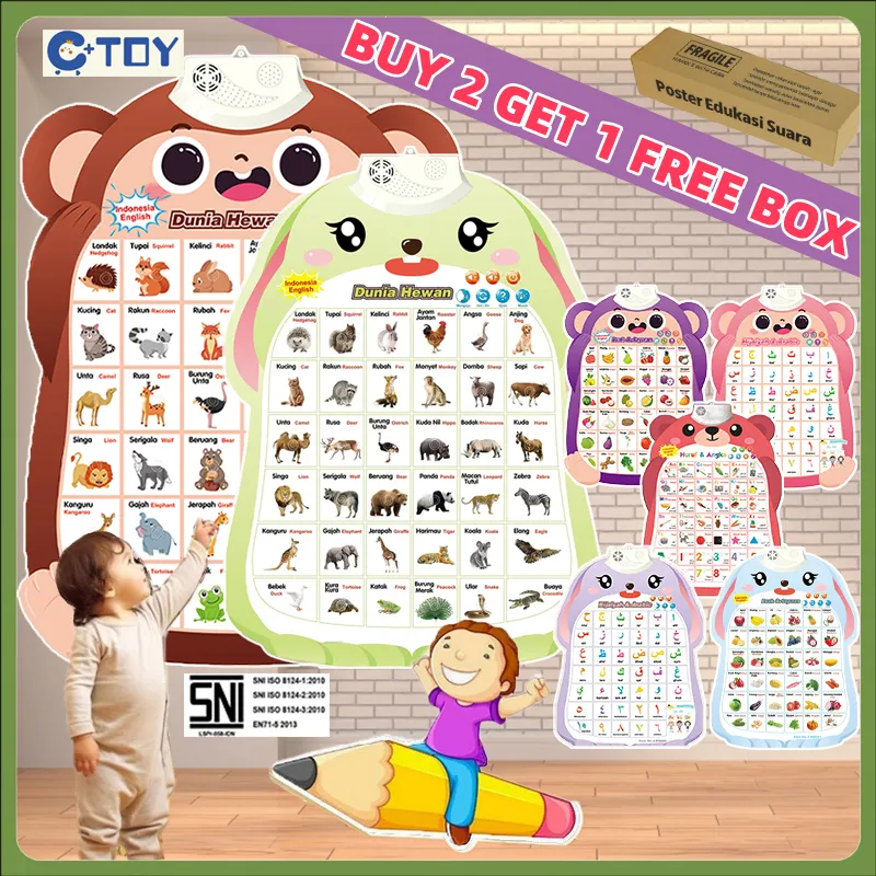Poster Dinding Suara Anak Bahasa Indonesia Dan Inggris Poster Edukasi Gantung Bunyi Belajar Anak