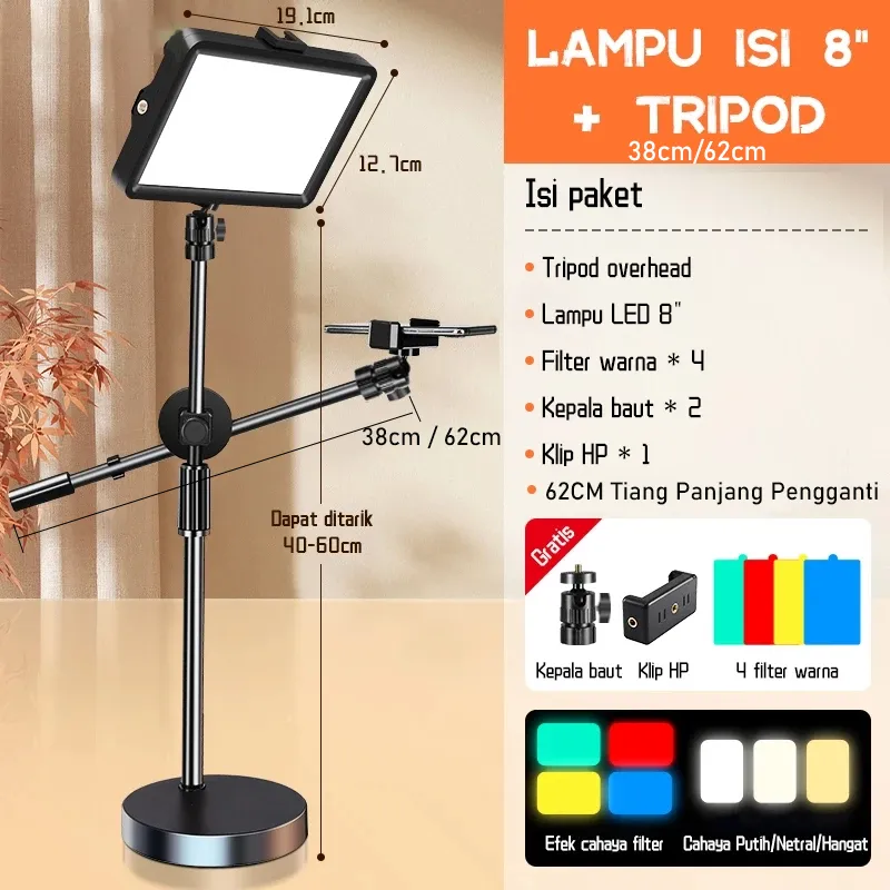 Supernova Overhead Phone Stand + Led Lampu Stand Holder Phone Holder Bracket 360° Lampu Fotografi