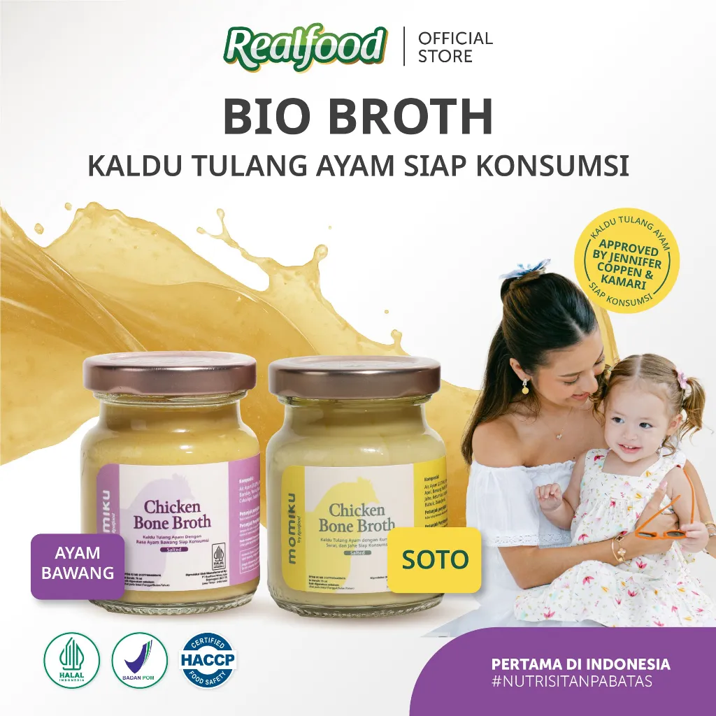 Realfood Momiku Bio Broth I Chicken Bone Broth Salted Rasa Soto dan Ayam Bawang I Nutrisi Pencernaan Imun Booster