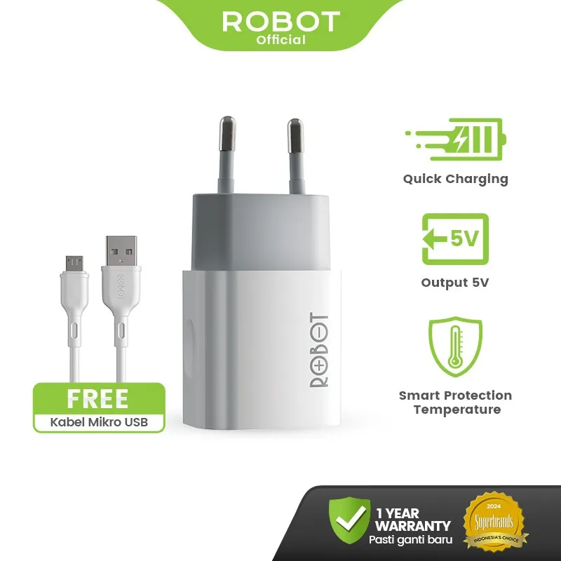 ROBOT Charger Compatible iPhone 11/13 Single Port Quick Charging Original Micro USB Adapter RT-L1 – Garansi 1 Tahun