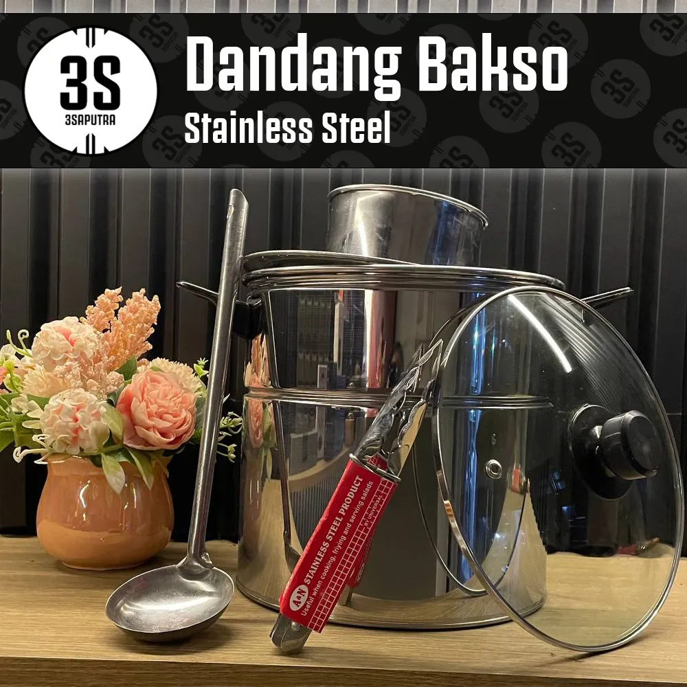 DANDANG BAKSO 22 / 24 / 26 / 28 / 30 CM PANCI STAINLESS STEEL TUTUP KACA