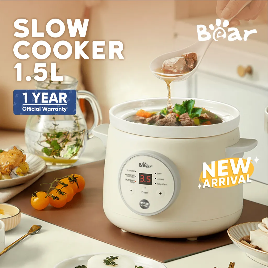 Bear Slow Cooker Ceramic 1.5L - Slow Cooker Ceramic Baby & Family Food Maker | Panci Ceramic