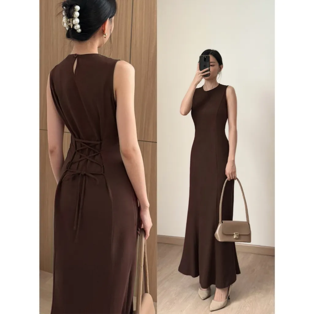Kadaka D-0251 Maxi Dress with Adjustable Waist Cotton Edition | Dress Panjang Wanita Serut