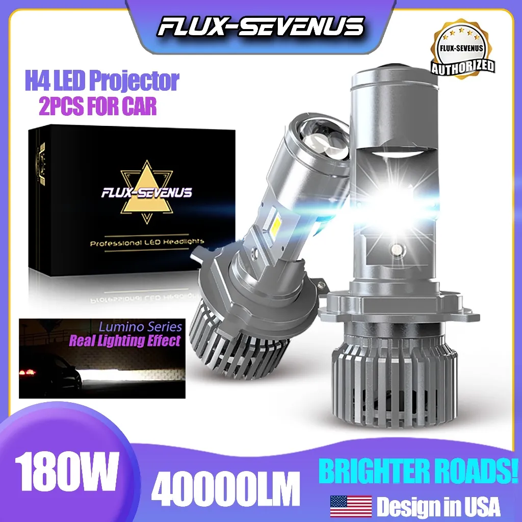 Flux-Seven 2PCSLampu depan H4 LED dengan untuk mobil 180W 40000LM 6500K Warna putih dengan proyektor