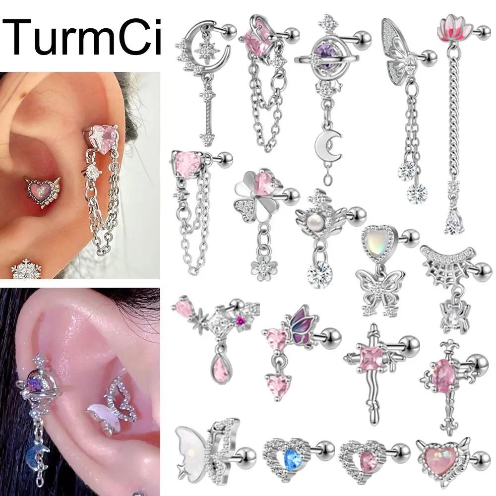 TurmCi 1 Buah Stainless Steel Anting Tindik 20G Ear Studs Crystal Stud Earrings 6mm Helix Conch Cartilage Piercing Earrings