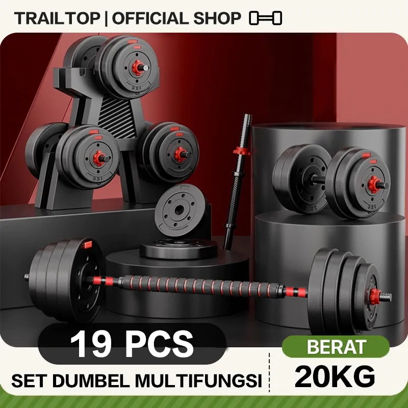 TrailTop Barbel 20kg Set Beban Bisa Diatur 5-20kg Bahan PVC Anti Slip Dumbel Alat Olahraga Di Rumah
