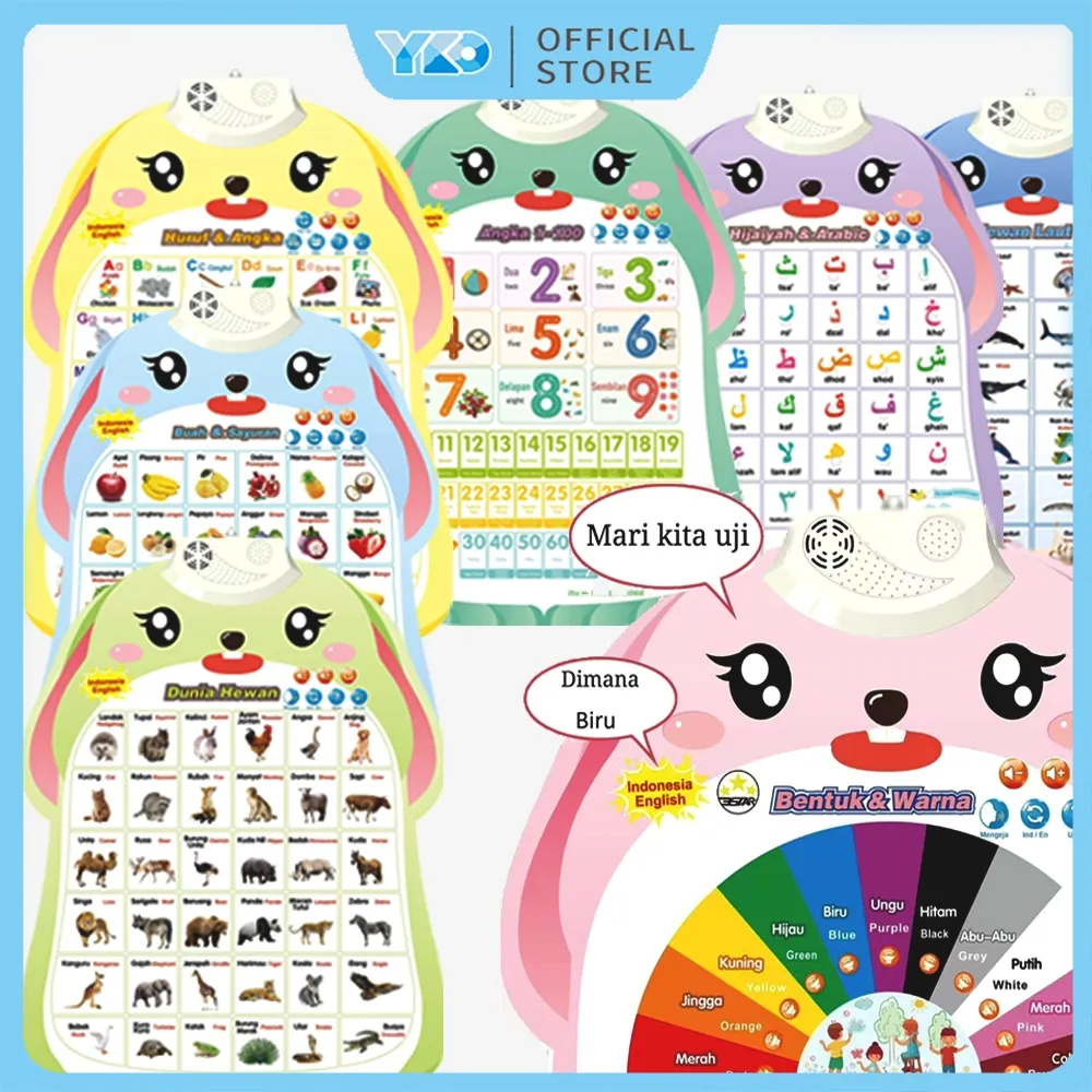YKO Poster Edukasi Suara Anak Bahasa Indonesia Inggris Bermain Sambil Belajar Buah & Sayur
