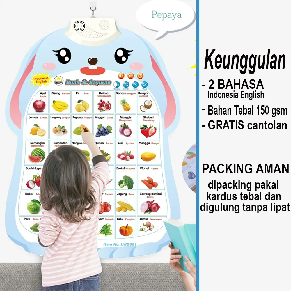 Bermain Sambil belajar / Poster Edukasi Suara Bahasa Indonesia / Poster Dinding Gantung Bunyi Belajar Anak