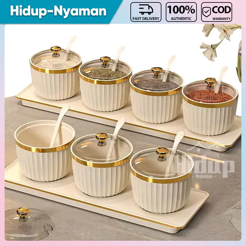 4pcs/set Tempat Bumbu set estetic 4 in 1 Bumbu Dapur Rumah Kotak Bumbu Tempat Bumbu Kompartemen Penyimpanan