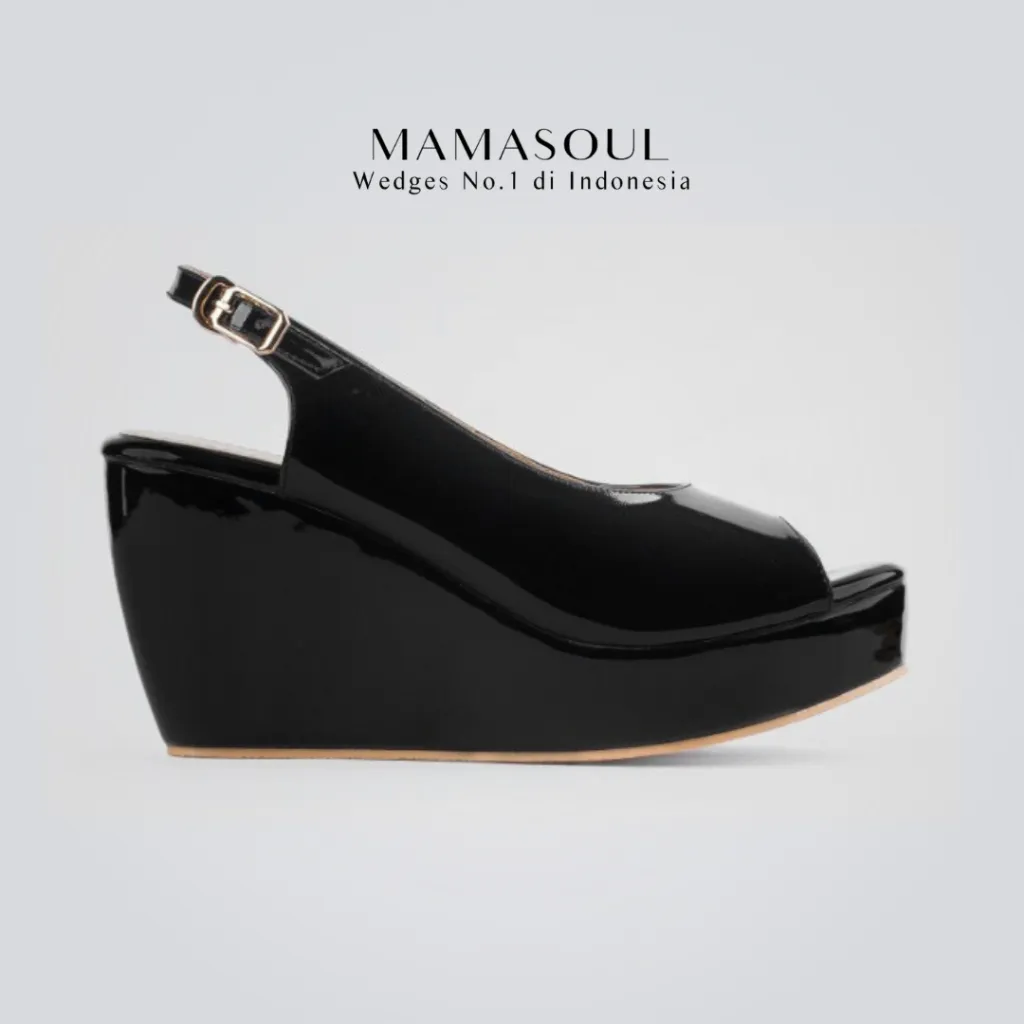 MAMASOUL - Vienna Sepatu Sandal Wedges Wanita Selop Glossy Tinggi 9cm