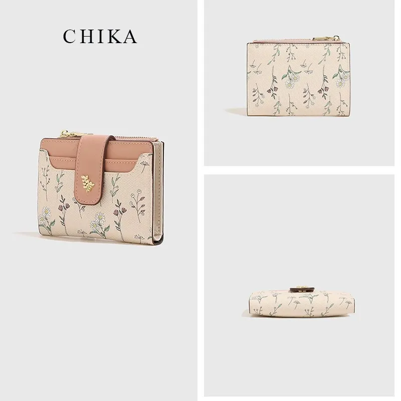 CHIKA Dompet Lipat Wanita Motif Daun dompet cewek dompet wanita dompet simpel wanita kecil aesthetic dompet wanita  #P001