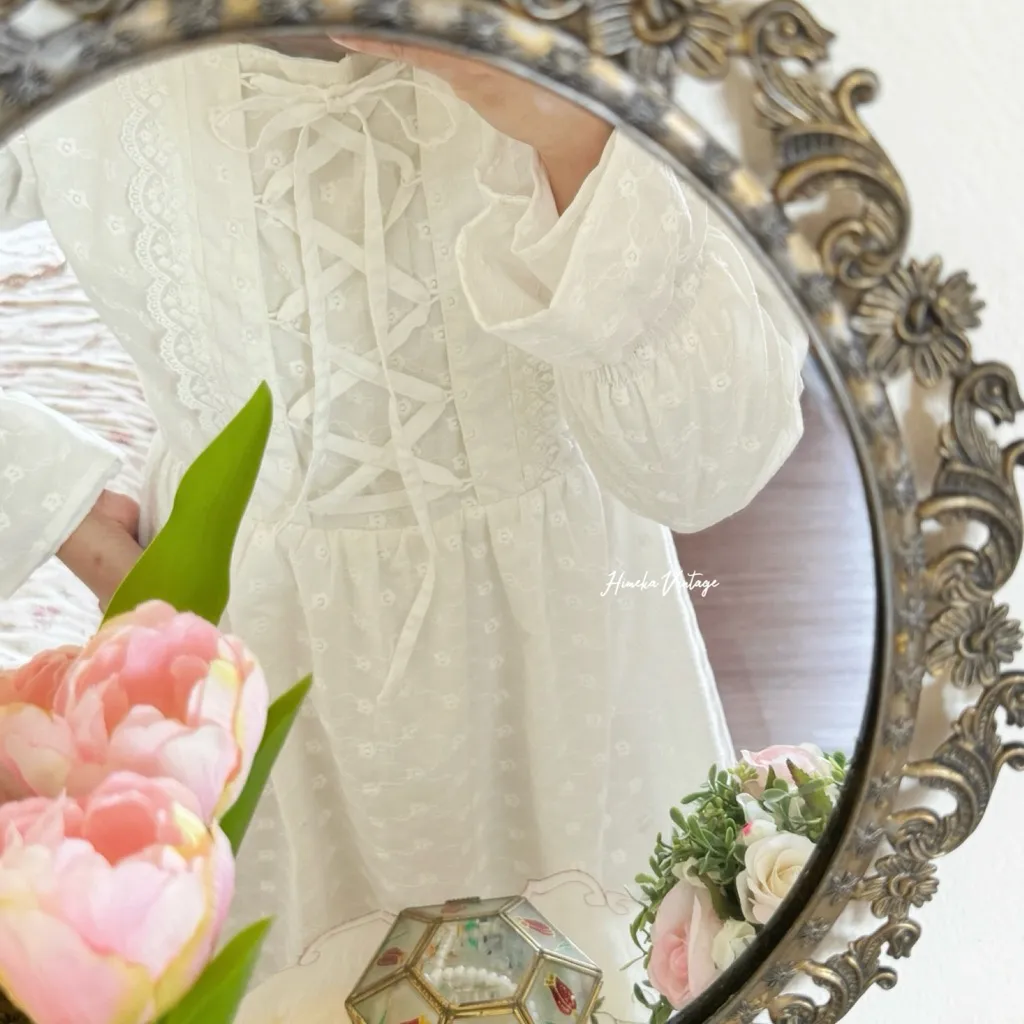 Himeka Vintage - Naya Floral Embroidery Dress - Raya dress - White dress - Katun Bordir dress - Vintage dress - Cottagecore dress - Coquette dress