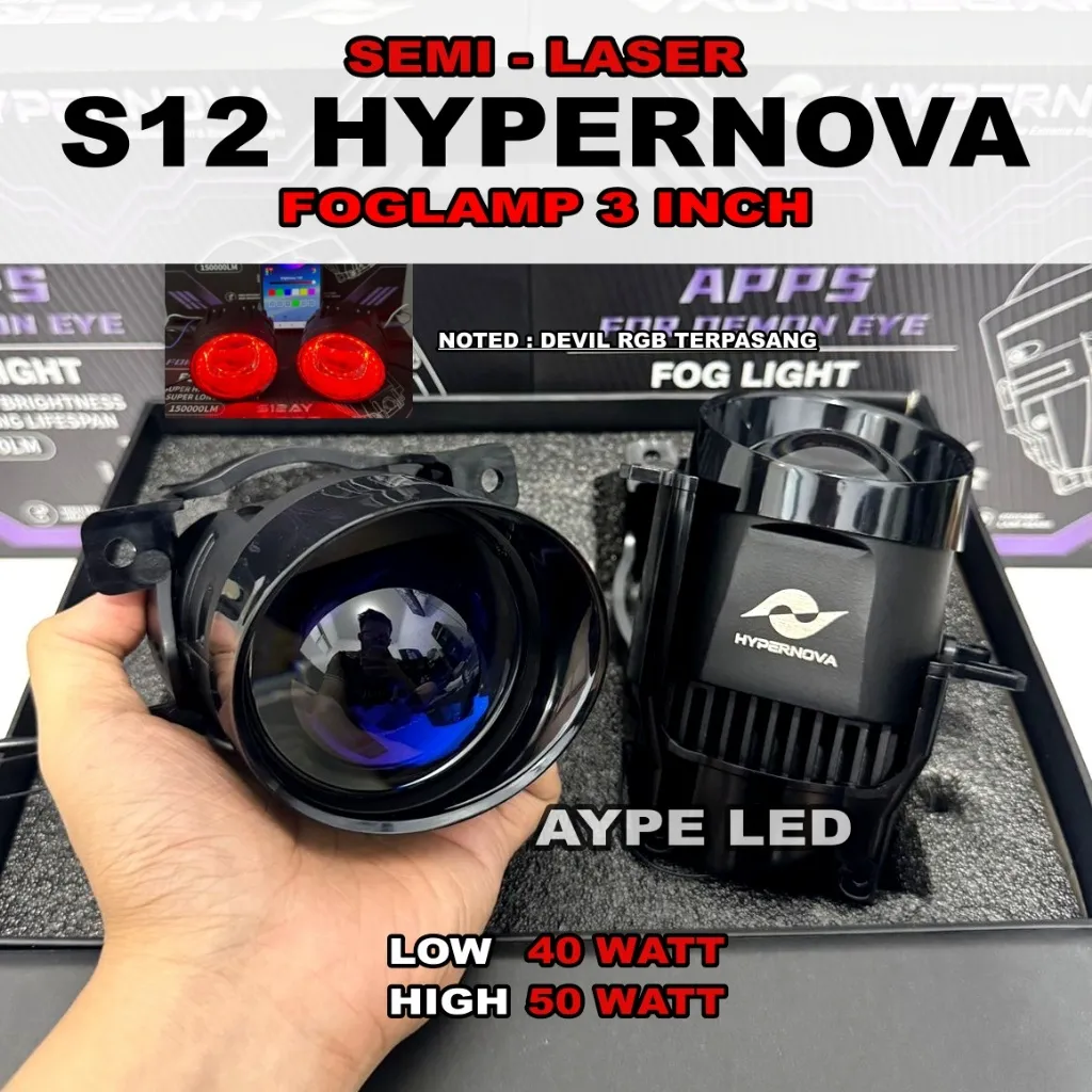 Foglamp Biled Semi Laser S12 HYPERNOVA 1 Warna dan 3 Warna 3 inch Bluelens Lampu Kabut Mobil