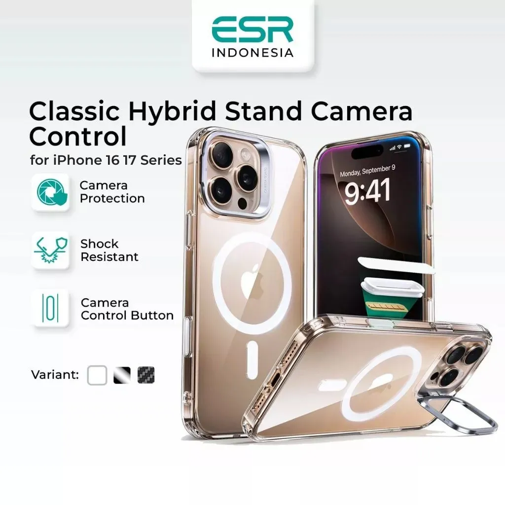 ESR Classic Hybrid Case with Stash Stand HaloLock iPhone 16 iPhone 17 Pro/ProMax Camera Control Case Casing Hardcase Handphone Transparan Magsafe
