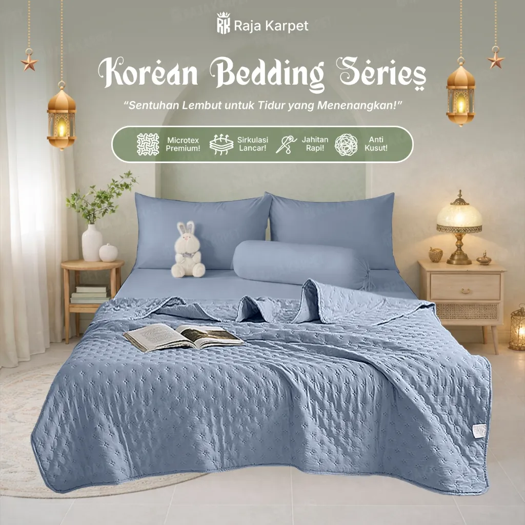 RAJA KARPET Set Selimut Sprei Korean Series Sprei Set Sarung Bantal Guling & Bedcover Polos Microtex