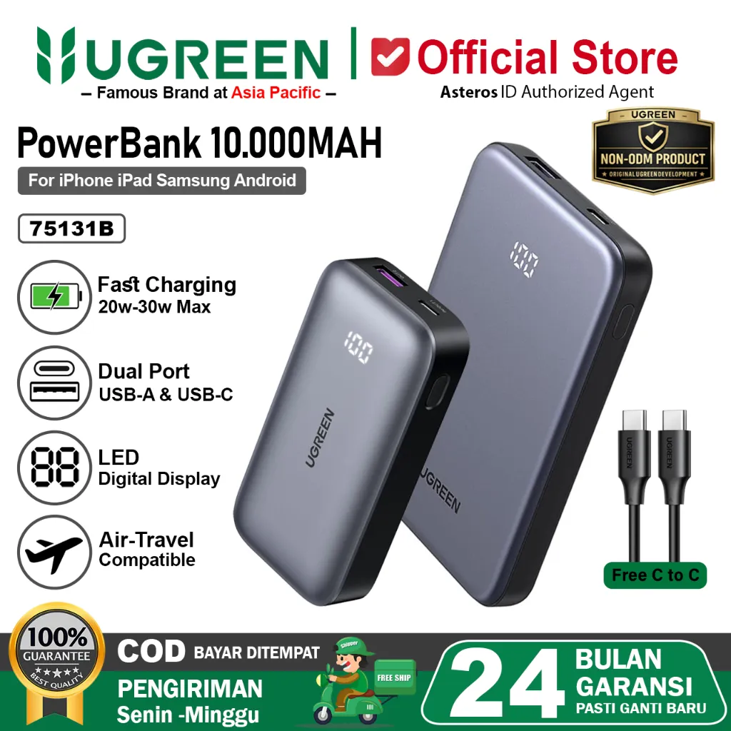 UGREEN Power Bank 10.000Mah 20.000Mah PD Type C Fast Charging 20w 30w