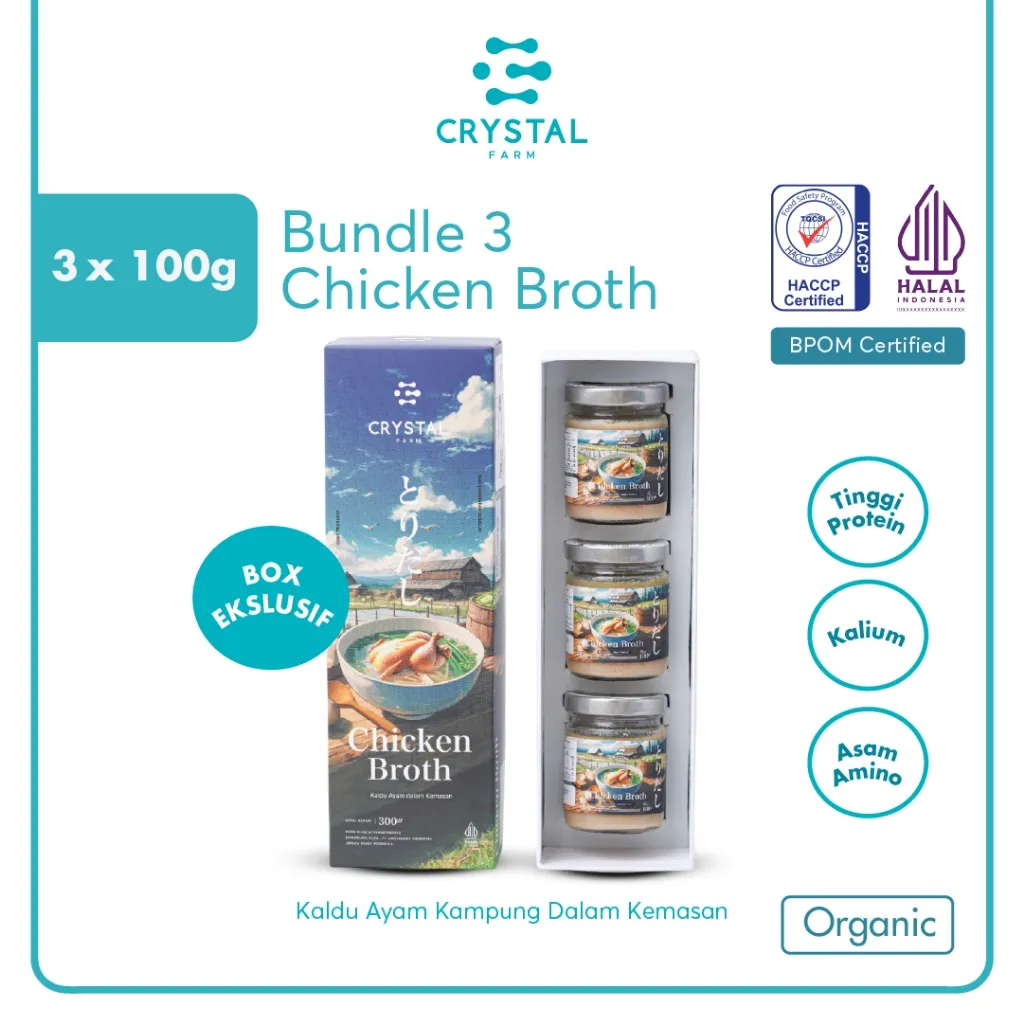 Crystal of The Sea | Chicken Broth (Exclusive Box - 3 x 100gr) / Kaldu Ayam Chicken Bone Broth / Kaldu MPASI Natural / Kaldu Non MSG Sehat / Kaldu tinggi protein Kaldu imun immune booster
