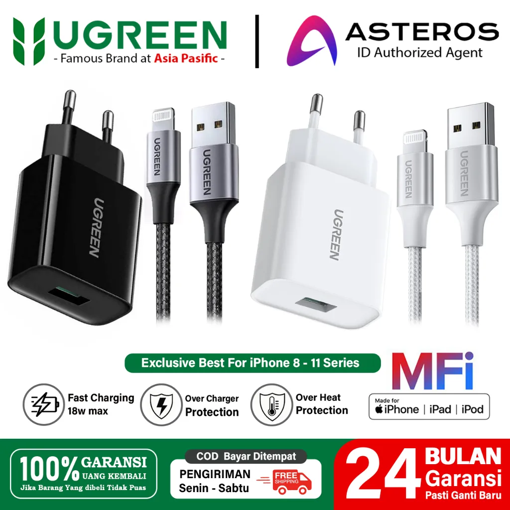 UGREEN Charger Mfi iPhone 5 6 7 8 X Xr Xs USB Lightning Fast Charging 10w 18w 20w