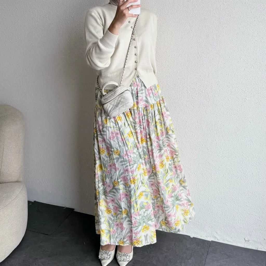 Floral Id - Rok Bunga Flowy Gardenia Skirt Rayon Adem Rok Panjang Korean Style Rok Rempel Kekinian Full Karet
