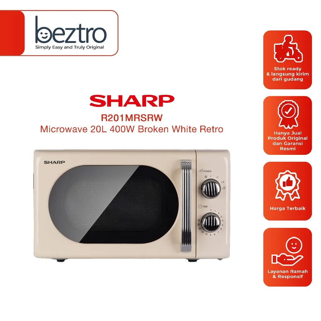 Sharp R201MRSBW - Microwave Oven Retro Design 20L 400W Broken White